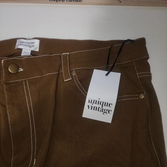 UNIQUE VINTAGE 2X/18 brown flared high waist 5 pocket pants NWT Festival Hippie - Picture 4 of 8